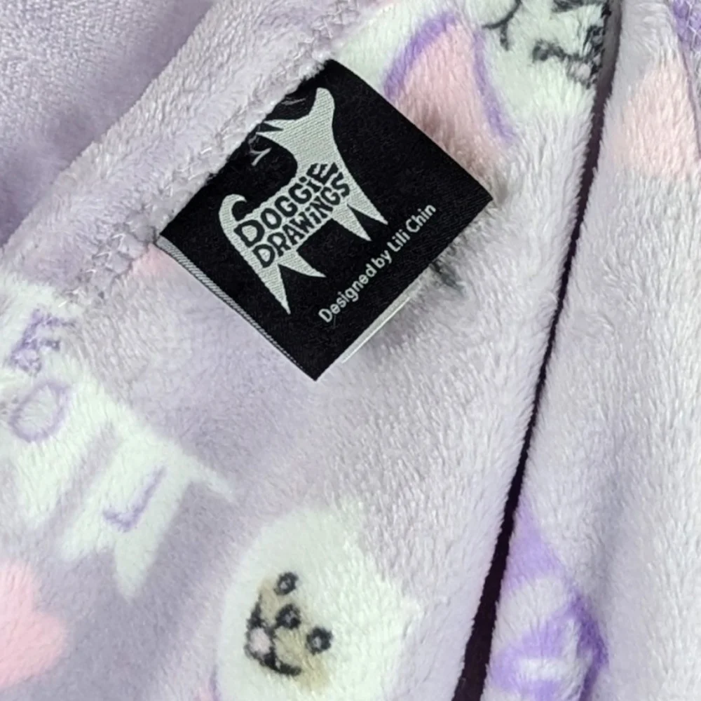 Boston Terrier Frenchie Pugs Kisses Love Plush Throw Blanket Lavender 60x70 NWT